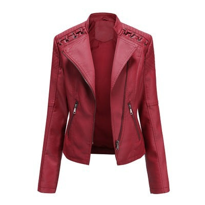 Zylofashon Women’s Leather Jacket – Slim Short Biker Style Coat