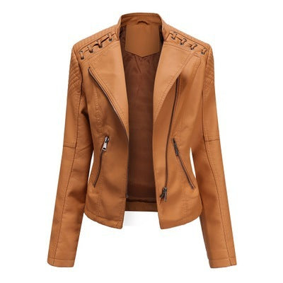 Zylofashon Women’s Leather Jacket – Slim Short Biker Style Coat