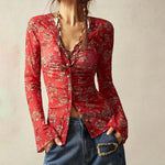 Zylofashon  Women’s Floral Button Down Blouse – 2025 Fall Trend