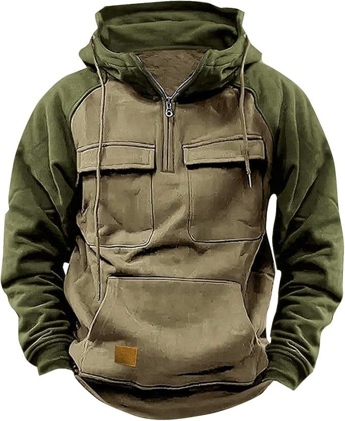 Zylofashon Men’s Retro Cargo Hoodie – Warm Fleece Winter Sweatshirt
