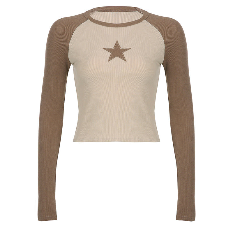 Zylofashon Women’s Stars Patchwork Long Sleeve Slim Casual Top USA