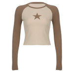 Zylofashon Women’s Stars Patchwork Long Sleeve Slim Casual Top USA