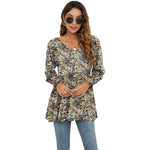 Zylofashon  Women’s Floral Puff Sleeve V-Neck Casual Blouse USA