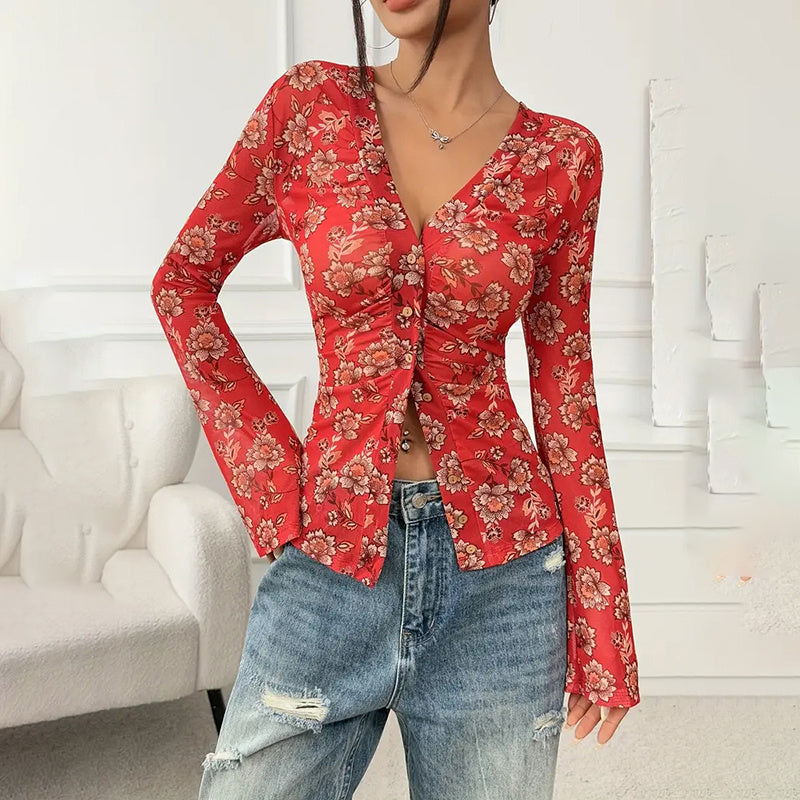 Zylofashon  Women’s Floral Button Down Blouse – 2025 Fall Trend