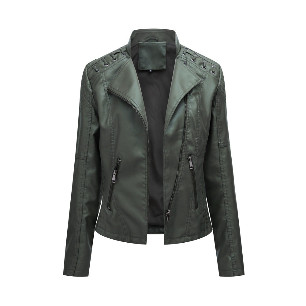 Zylofashon Women’s Leather Jacket – Slim Short Biker Style Coat