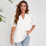 Zylofashon  Women’s Pleated Puff Sleeve V-Neck Summer Casual Top USA