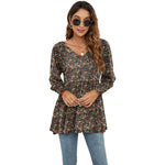 Zylofashon  Women’s Floral Puff Sleeve V-Neck Casual Blouse USA