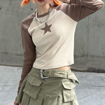 Zylofashon Women’s Stars Patchwork Long Sleeve Slim Casual Top USA