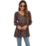Zylofashon  Women’s Floral Puff Sleeve V-Neck Casual Blouse USA