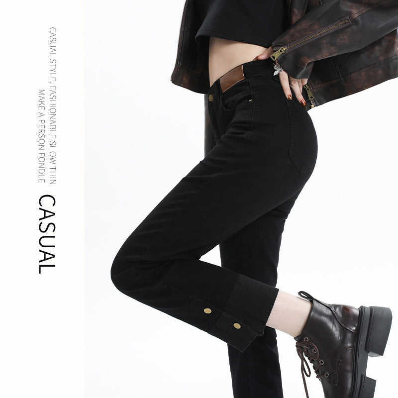 Zylofashon Women’s Straight Jeans – Flanging High Waist Pants