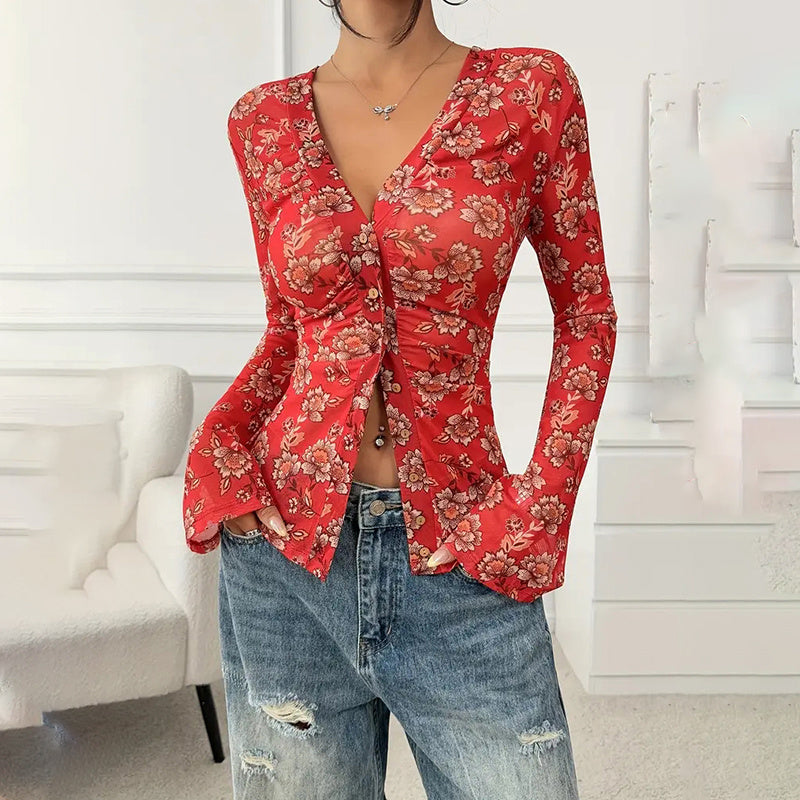 Zylofashon  Women’s Floral Button Down Blouse – 2025 Fall Trend