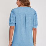 Zylofashon  Women’s Pleated Puff Sleeve V-Neck Summer Casual Top USA