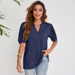 Zylofashon  Women’s Pleated Puff Sleeve V-Neck Summer Casual Top USA