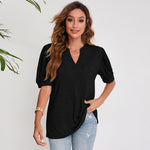 Zylofashon  Women’s Pleated Puff Sleeve V-Neck Summer Casual Top USA