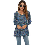 Zylofashon  Women’s Floral Puff Sleeve V-Neck Casual Blouse USA